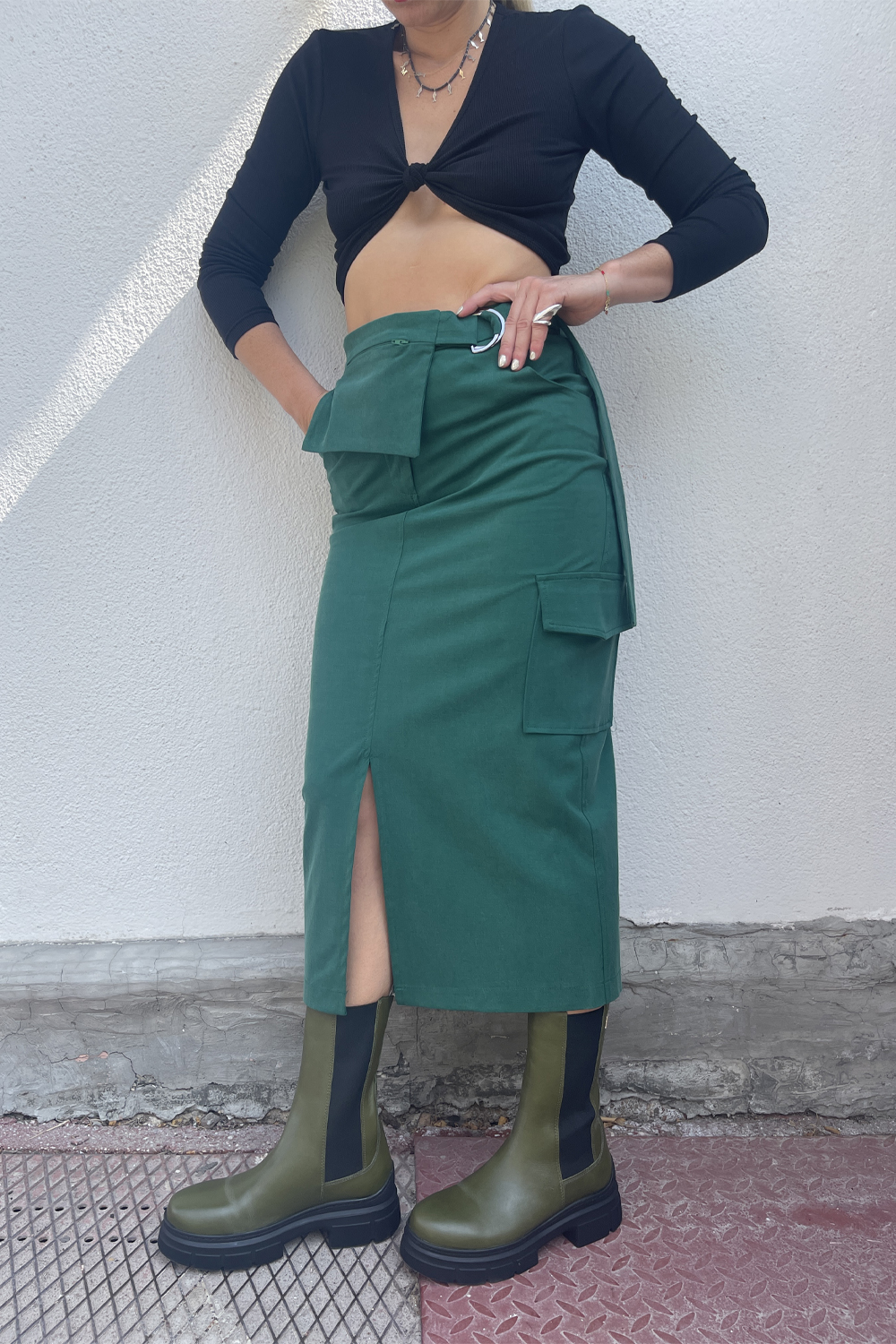 Cargo Midi Skirt Green - The Fashion Chaos